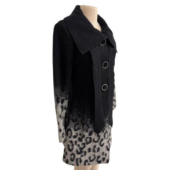 Tribal Wool Blend Black and Leopard Ombre Button-Up Coat Size 2 - Picture 4 of 13